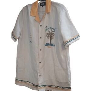 DRILL CLOTHING CO MALIBU BEACH CLUB EMBROIDERED WHITE YELLOW MEN'S LARGE SHIRT